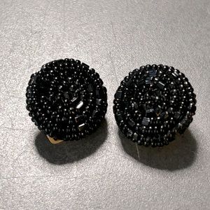 Vintage (1950s) 0.75” black beaded round clip on earrings Made in Italy